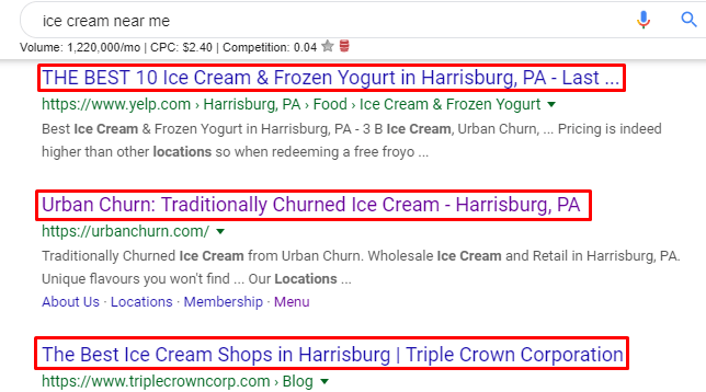 title tag example for ice cream