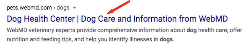 title tag in serp example