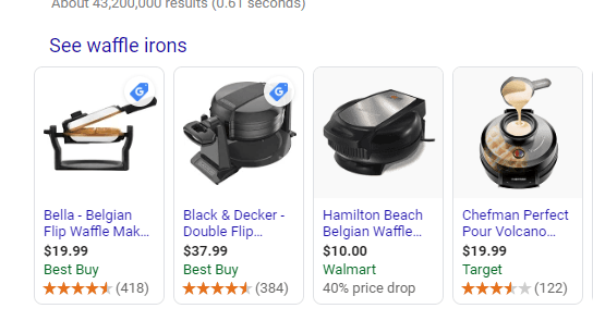 Como as pequenas empresas podem se classificar no Google: três estratégias 3 Principais resultados do Google Shopping para waffles
