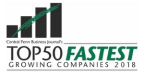 Logo of the Top 50 Fastest Growing Companies 2018 with a green upward trending graph.