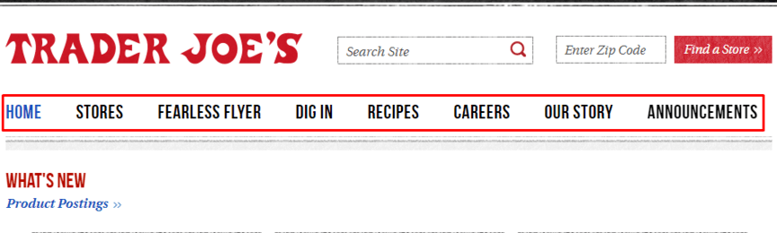 Trader Joes Website Header