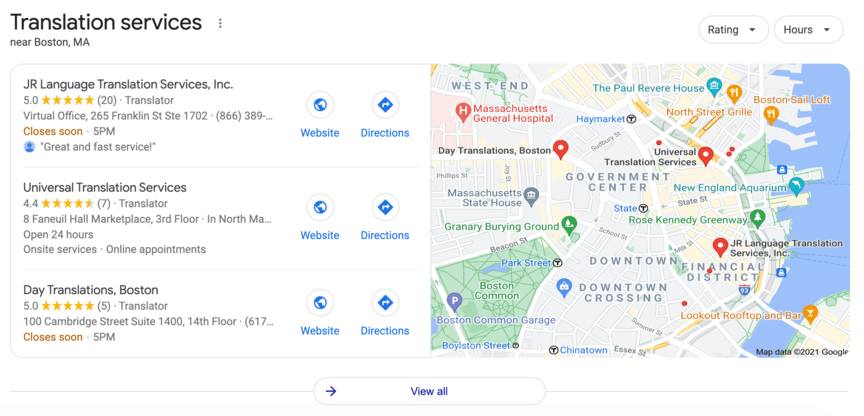 Translation services Boston local 3-pack