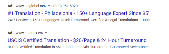 Translator PPC Ad