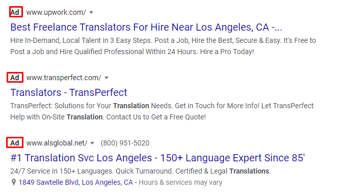 Translator PPC ads