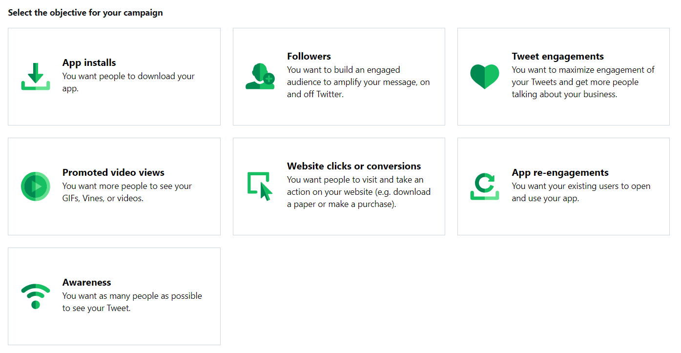 twitter ad goal options