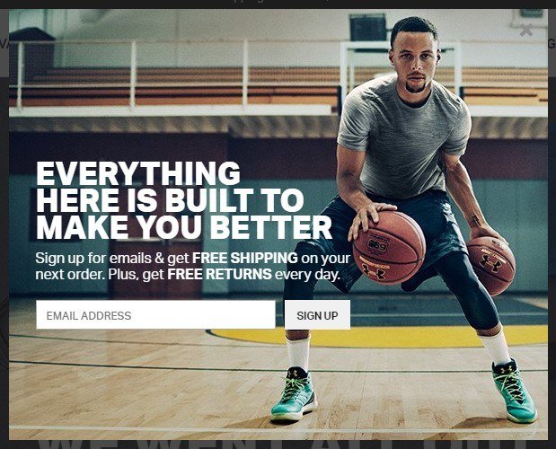 opt-in form by Under Armour as part of their email marketing strategy to get email addresses