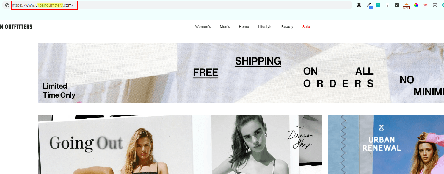 Urban outfitters website example