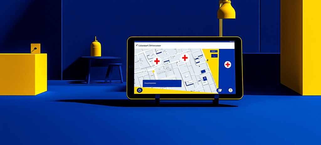 Tablet displaying urgent care location map