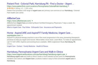 google results for 'urgent care'