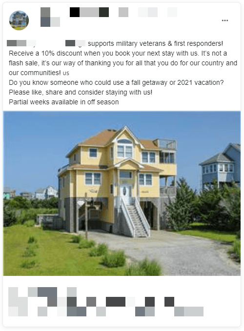 Vacation rentals Facebook ad