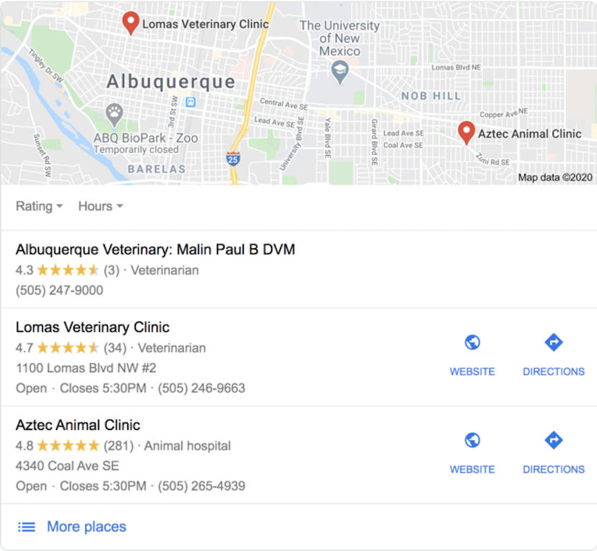 local veterinarian google my business search results