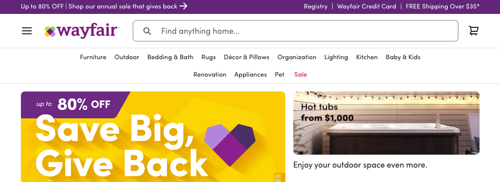 wayfair homepage