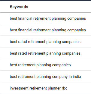 Retirement planning keyword research tool results