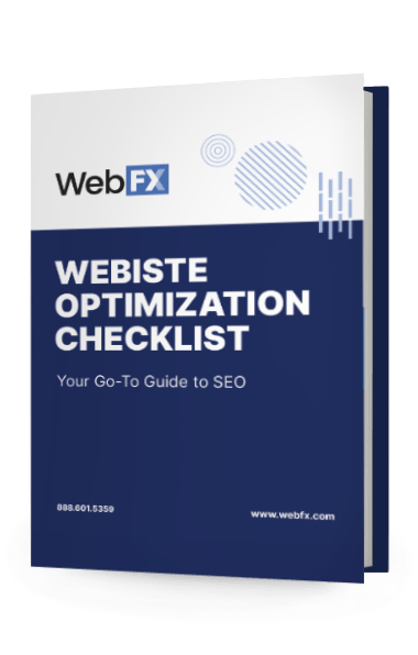 Cover of a 'WebFX Website Optimization Checklist' brochure, offering a guide to SEO.