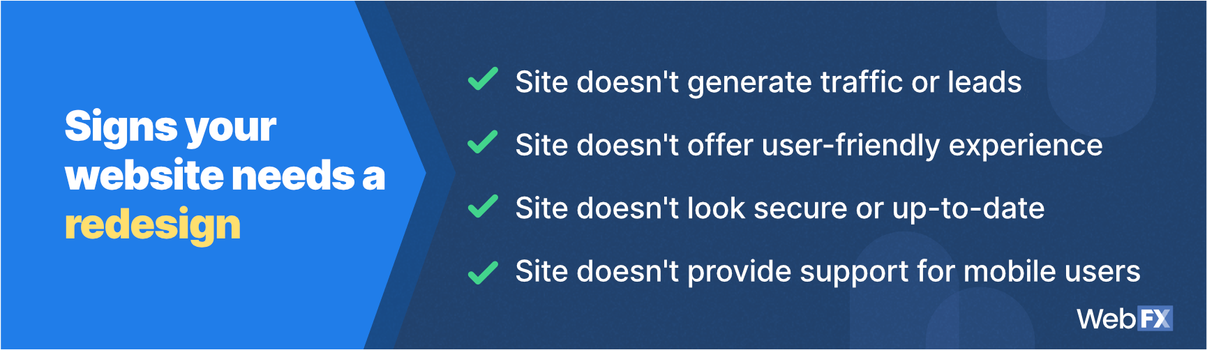 A list of reasons why a company may want to redesign their website sooner