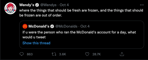 Wendy's tweeting something humorous to their followers