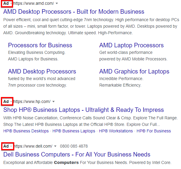 PPC search ads example