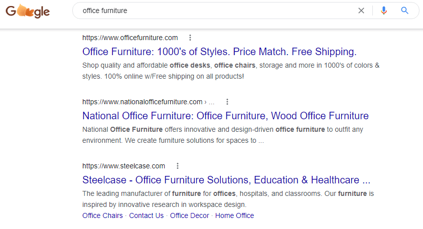 B2B digital marketing furniture companies search results