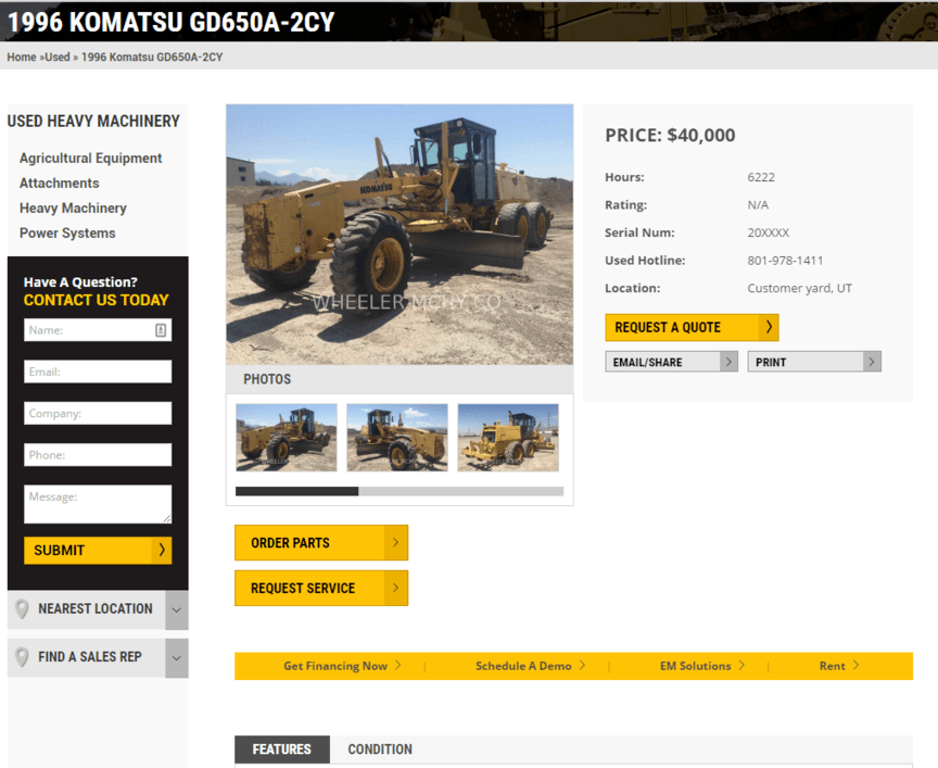 Heavy Equipment Online Product Sales