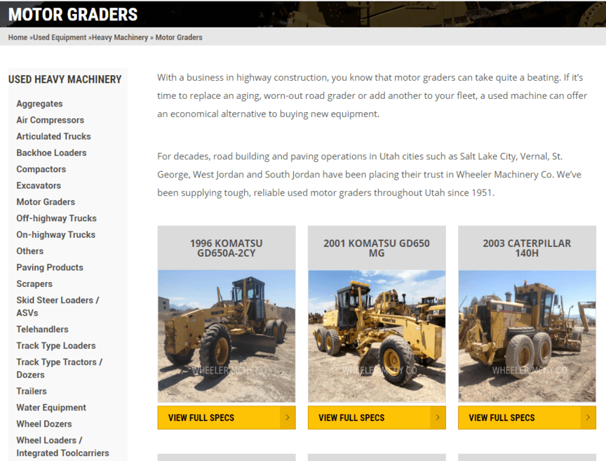 Heavy Equipment Online Category Sales