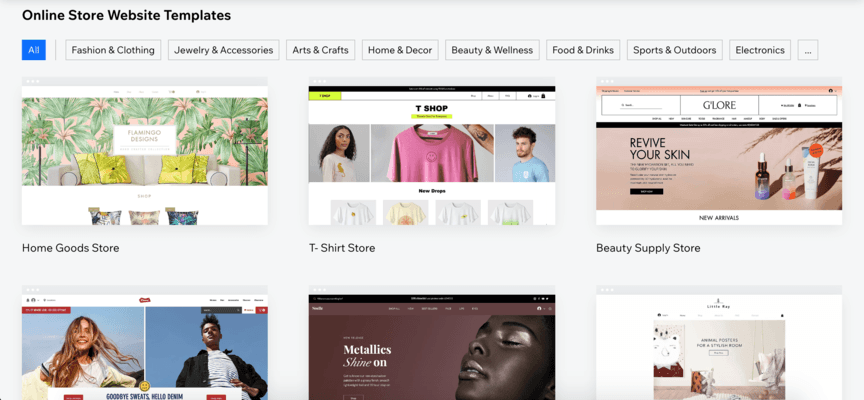 Online store website template wix