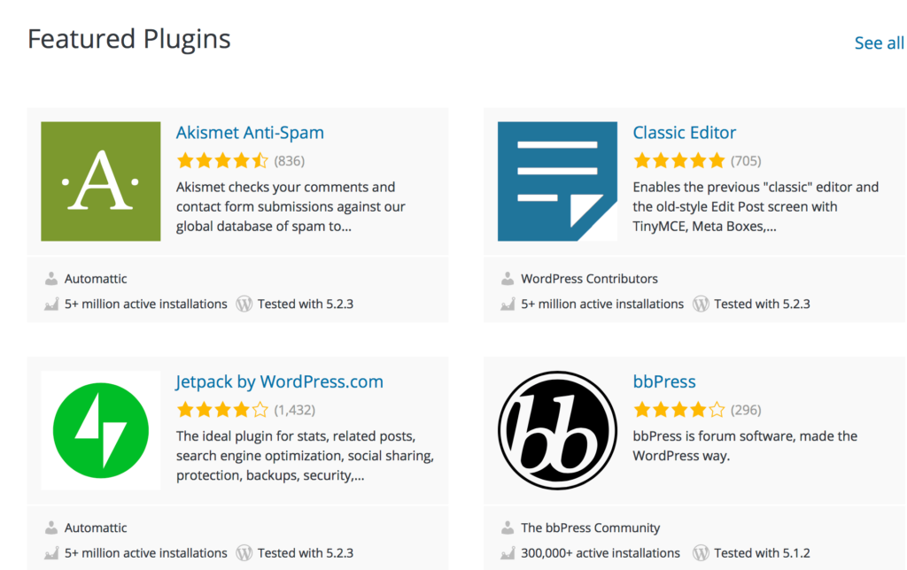 Wordpress featured plugins