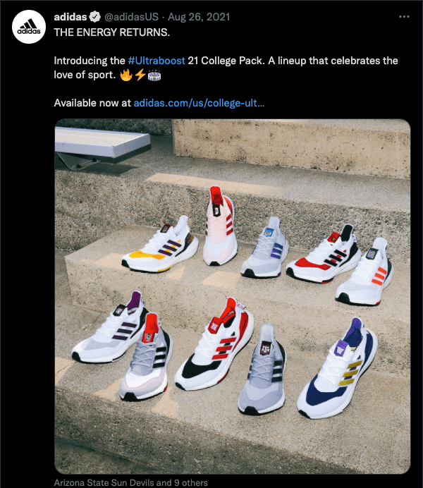 Tweet from Adidas about a new line of sneakers