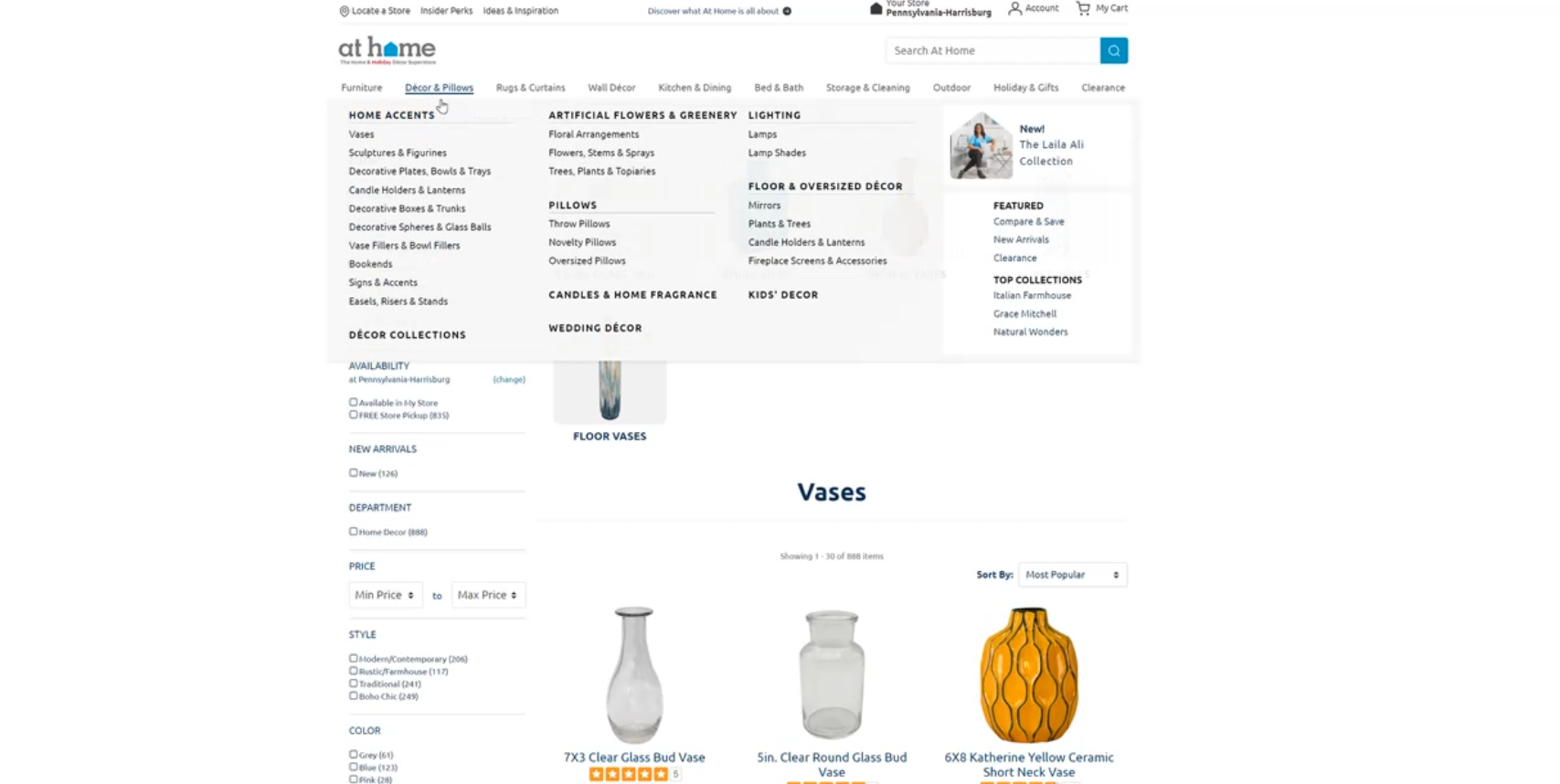 A screenshot of the main navigation on home decor company At Home's website