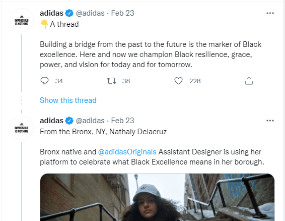 Adidas tweet celebrating Black History Month