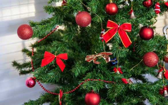 Christmas tree with ornaments on it