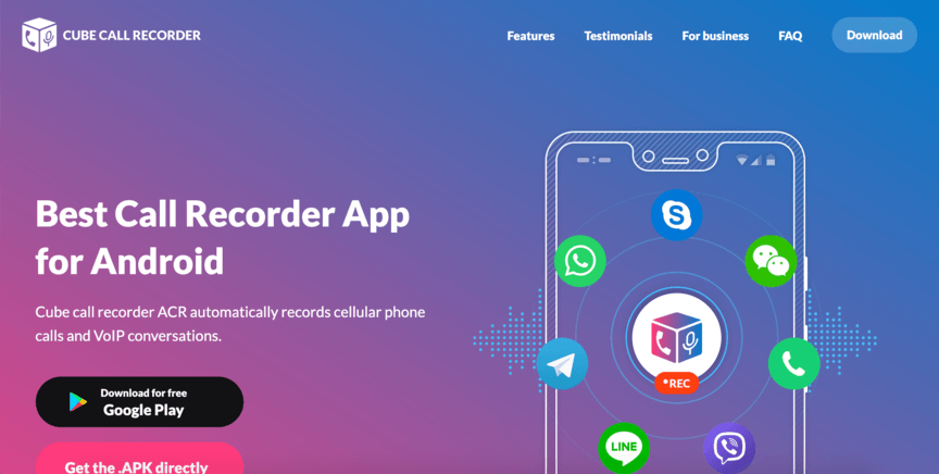 Cube Call Recorder home screen