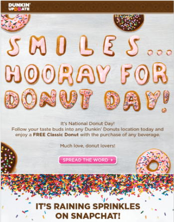 Email from Dunkin' celebrating donut day