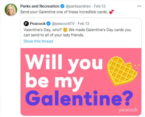 Post from Parks and Recreation Twitter account about Galentine's Day