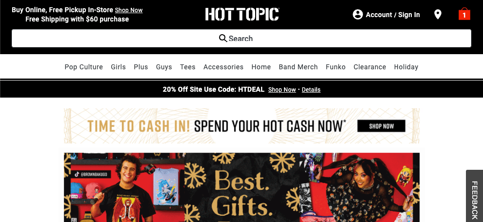 Hot Topic homepage