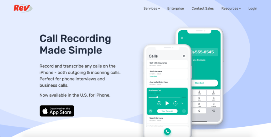 Rev Call Recorder homescreen