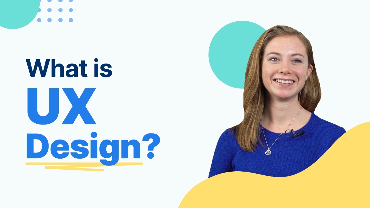 "WebFX - What is UX Design? With Jaci", with Jaci wearing a blue sweater, a clip-on mic, and smiling.