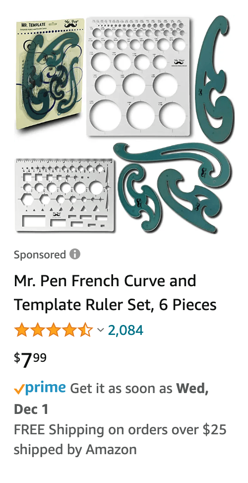 amazon french curves sponsored ad