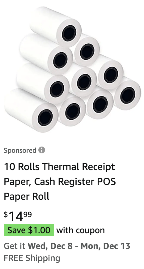 amazon receipt paper product ad