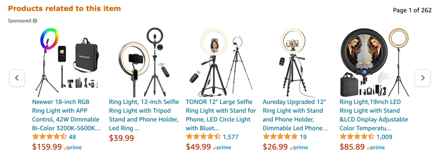 amazon ring light product display ad