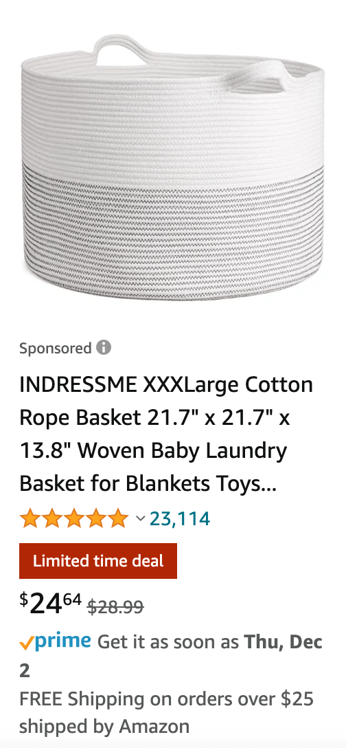 amazon rope basket sponsored ad