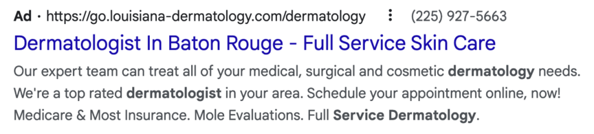 baton rouge dermatologist ppc ad