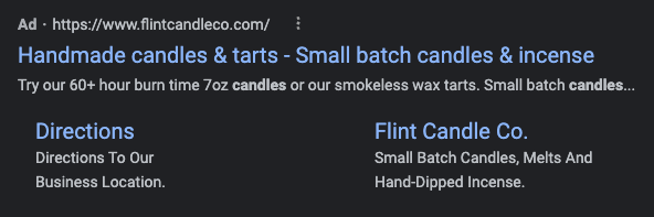 PPC ad for candles