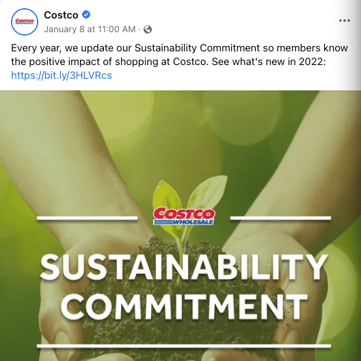 Post on Costco's profile about their sustainability efforts