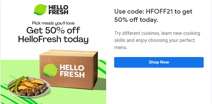 A Hello Fresh call to action