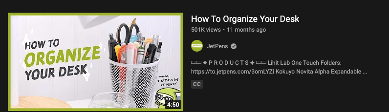 Video content about organizing a desk