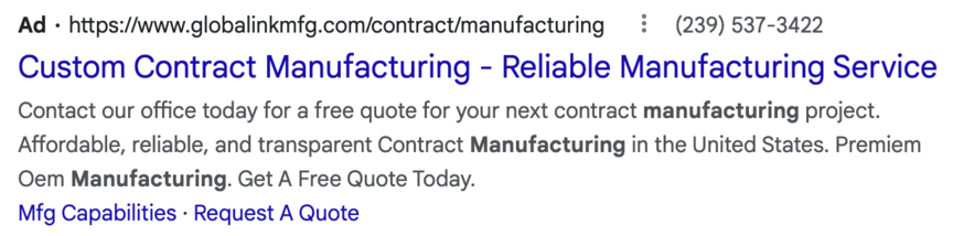 global link manufacturing ppc ad