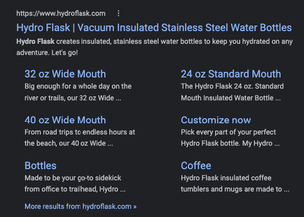 SEO listing for hydroflask