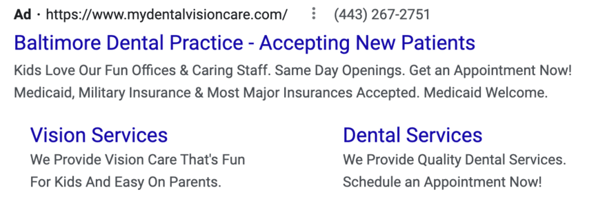 my dental vision ppc ad