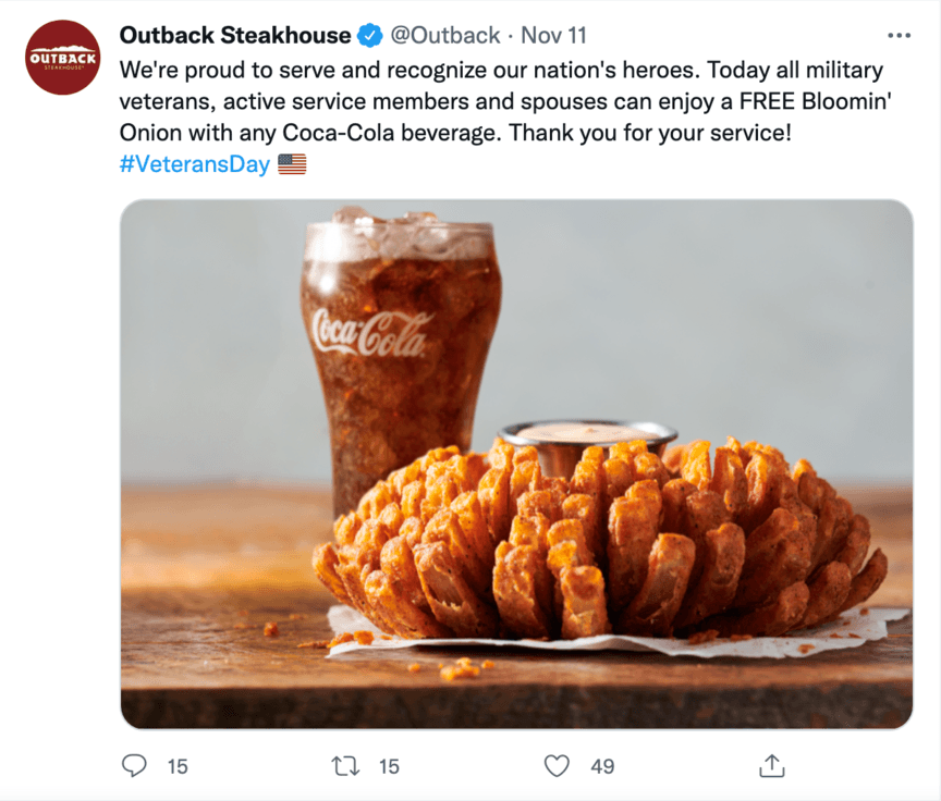 outback steakhouse twitter post