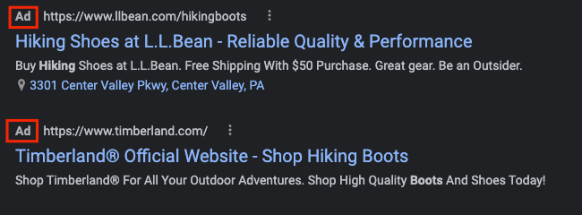 ppc ad hiking boots